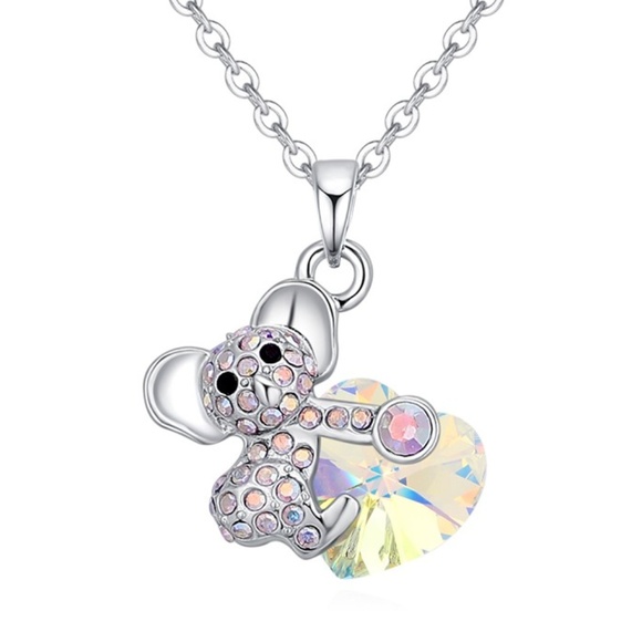 Simple Feather Boutique Jewelry - Swarovski Elements Crystal Bear & Heart Necklace